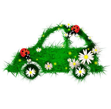 Car made of grass and flowers clipart