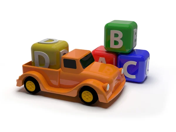 Carro de brinquedo e blocos abc — Fotografia de Stock