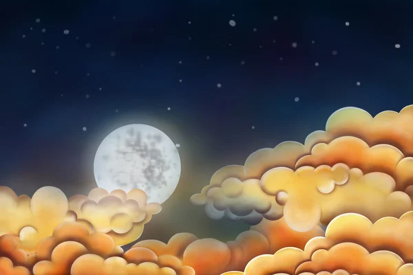 Noční obloha ilustrace. měsíc a mraky — Stock fotografie