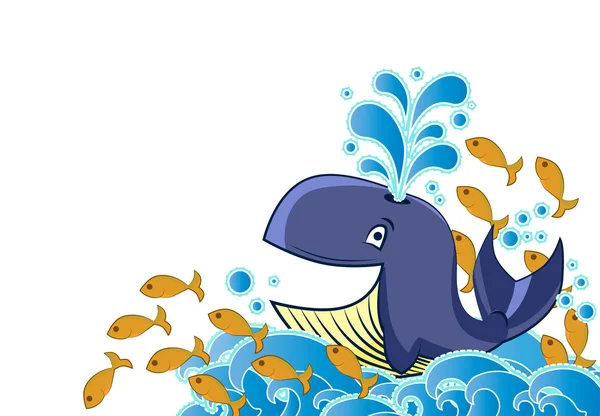 Cartoon style whale and fish — Stock Vector