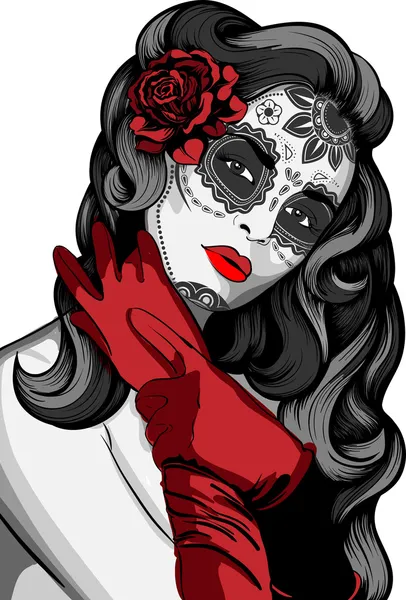 Sugar skull lady with paint for Day of the Dead (Dia de los Muertos) — Stock Vector