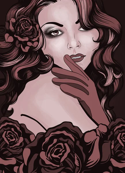 Joven dama de estilo vintage con rosas — Vector de stock