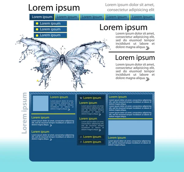 Wasser Splash Schmetterling Web-Seite Design-Vorlage — Stockvektor