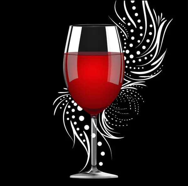 杯红葡萄酒对花卉背景 — 图库矢量图片