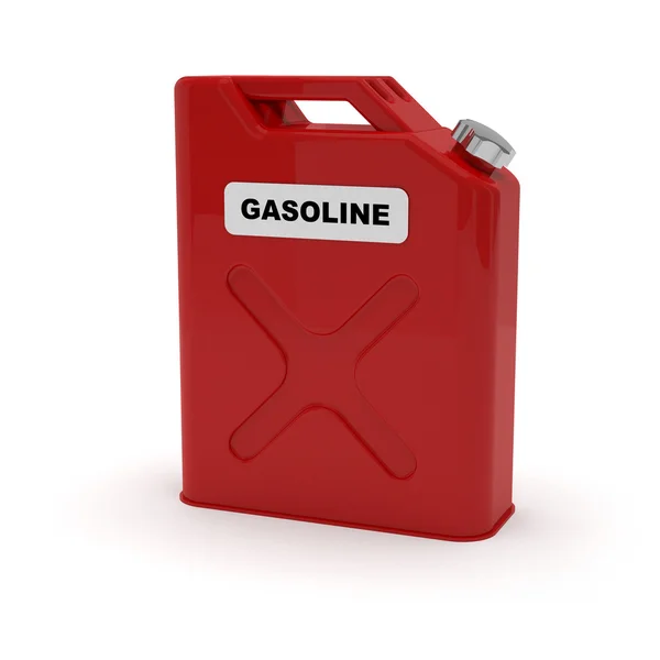 Red jerrycan with "gasoline" label — Stock Photo, Image