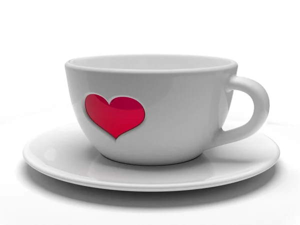 White cup with heart isolated — Stock Photo, Image