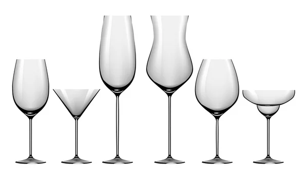 Reális sor szemüveg az alkoholos italok — Stock Vector