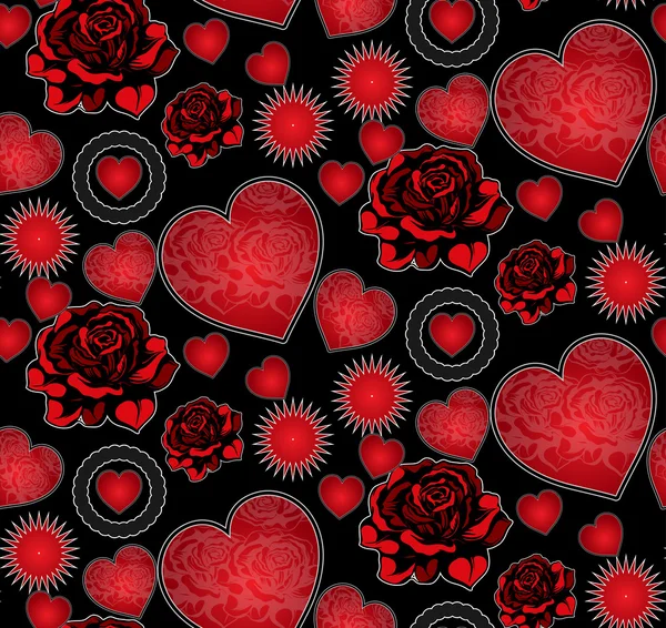 Corazones y rosas patrón sin costura — Vector de stock