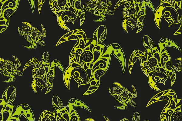 Motivos africanos tortuga floral patrón sin costuras — Vector de stock