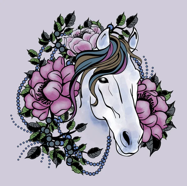 Horse head with flowers — Stock Vector