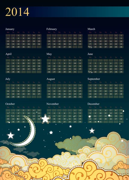 Tecknad stil natten sky 2013-kalendern — Stock vektor