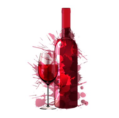 Bottle and glass of wine made of colorful splashes clipart
