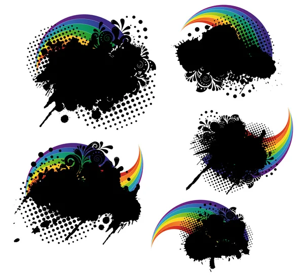 Grunge splatters and rainbows set — Stock Vector