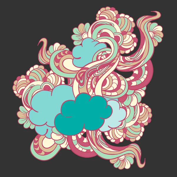 Doodle colorido com nuvens e flores —  Vetores de Stock