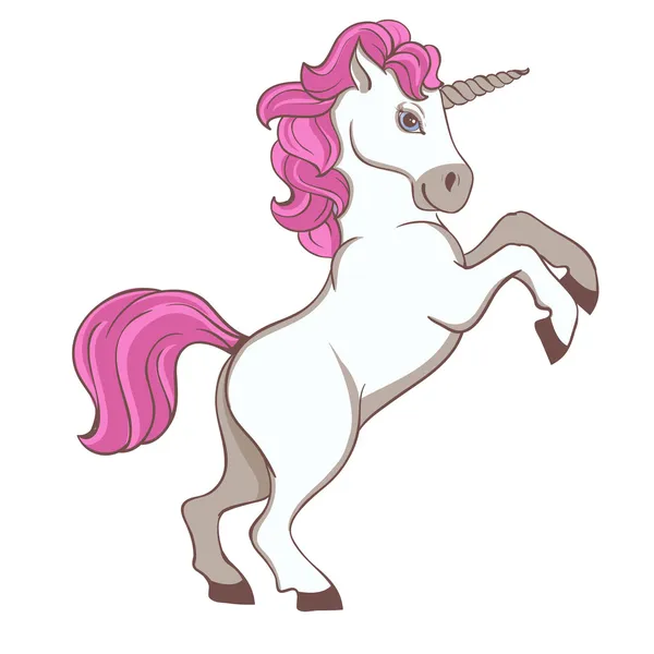 Cute white unicorn with pink tail and mane — Stock Vector