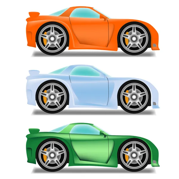 Coche de carreras de dibujos animados con ruedas grandes — Vector de stock