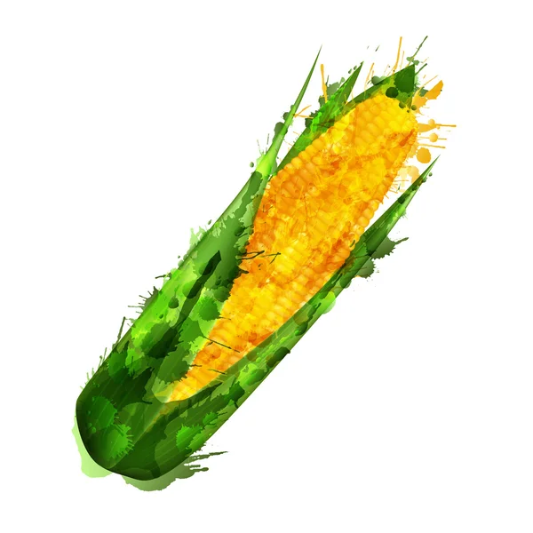 Mazorca de maíz hecha de salpicaduras de colores sobre fondo blanco — Vector de stock