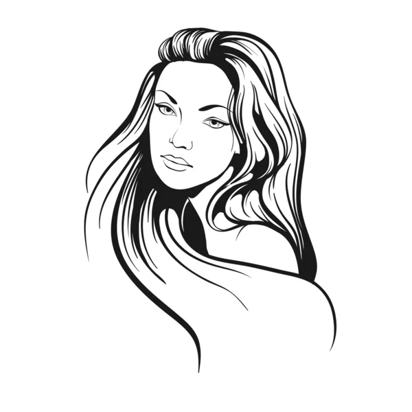 Belle femme avec des cheveux longs croquis — Image vectorielle
