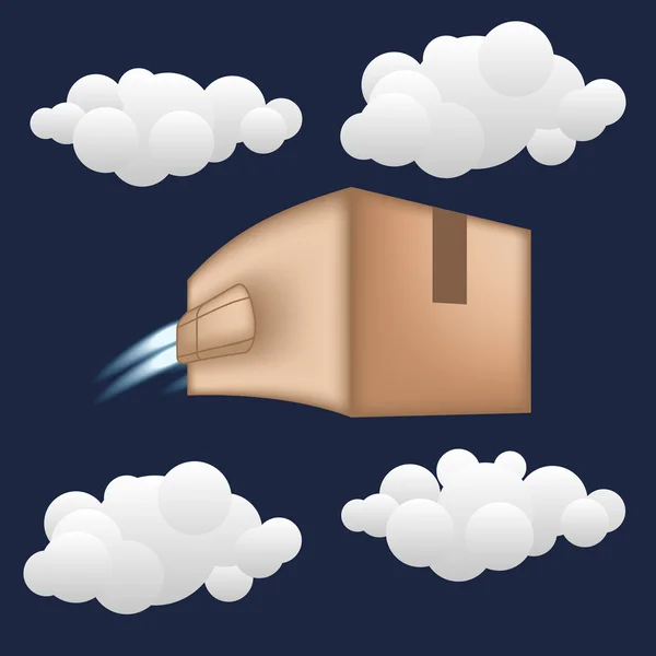Snelle pakket levering concept. doos met jet-engine. — Stockvector