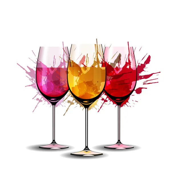 Three wine glasses with splashes — Stock Vector