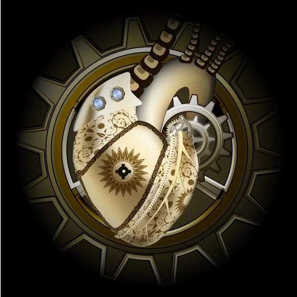 蒸汽朋克金色心脏机械图 — 图库矢量图片