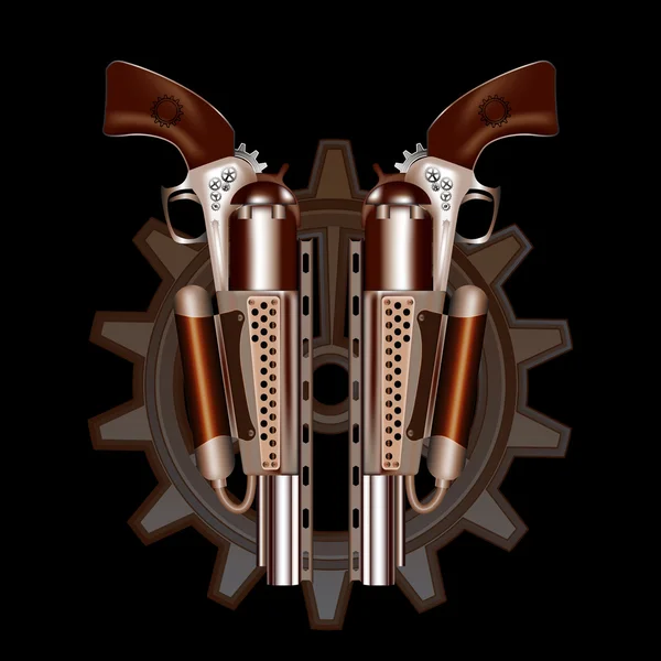 Dua steampunk revolver - Stok Vektor