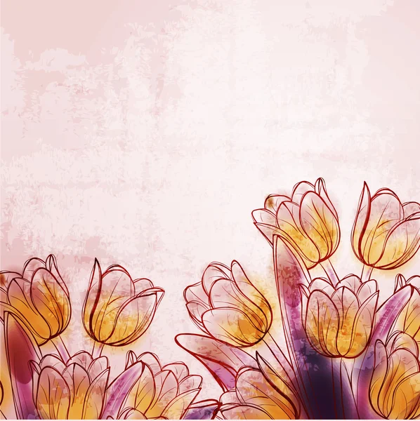 Tulipani ad acquerello retrò — Vettoriale Stock