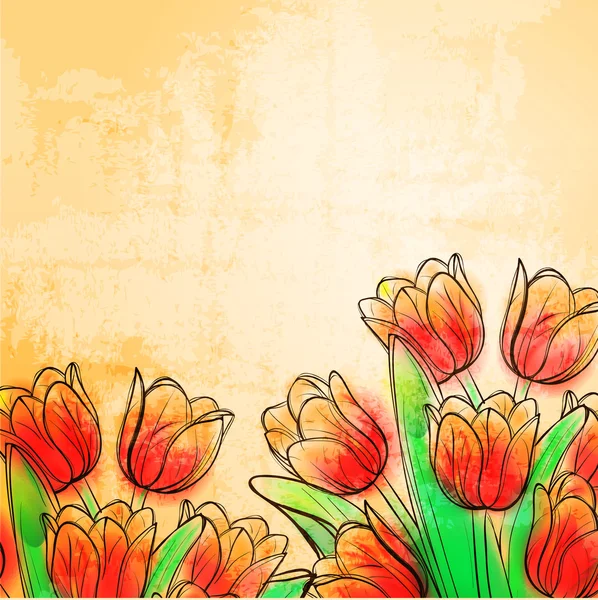 Tulipani ad acquerello retrò — Vettoriale Stock