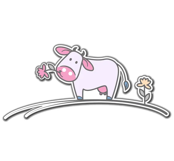 Vaca dos desenhos animados com flor — Vetor de Stock