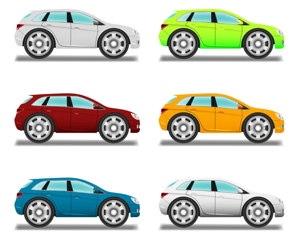 Кроссовер. Мультфильм автомобиль с большими колесами, шесть цветов . — стоковый вектор
