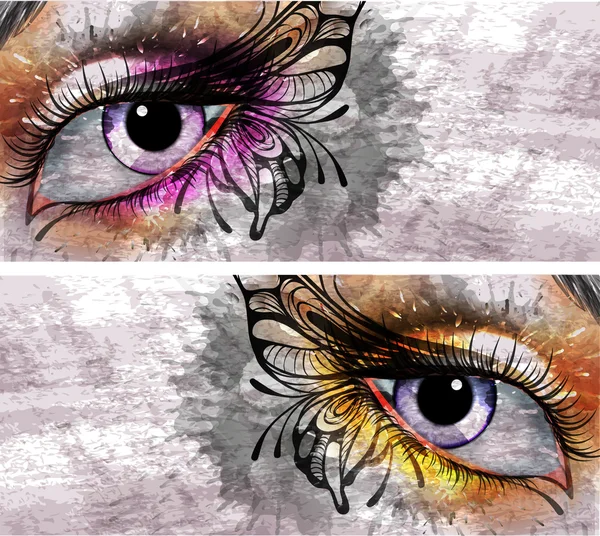 Eye make up with butterfly grunge background — Stock Vector