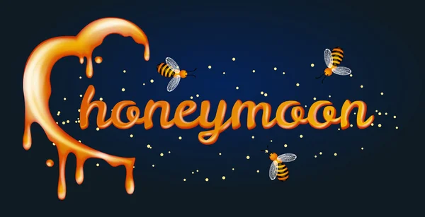 Honey moon concept. Heartshaped halfmoon made of honey — Stock Vector