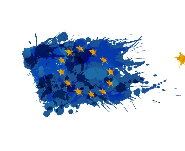 Bandiera dell'Unione europea fatta di spruzzi colorati — Vettoriale Stock