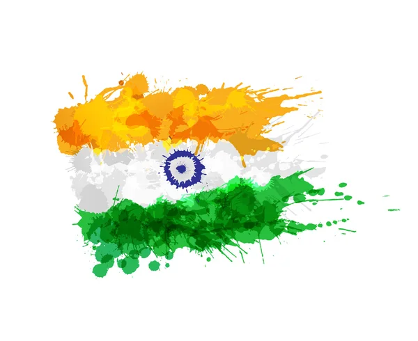 Bandera de la India hecha de salpicaduras de colores — Vector de stock