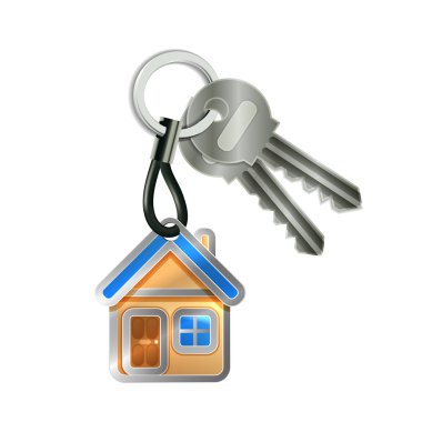Keychain with house and two keys isolated clipart