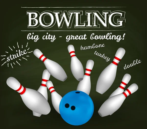 Bocce e birilli da bowling. Manifesto di bowling . — Vettoriale Stock