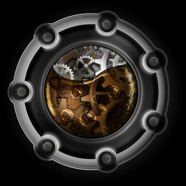 Steampunk abstract mechanism. Gears in machine oil. — Stock Vector