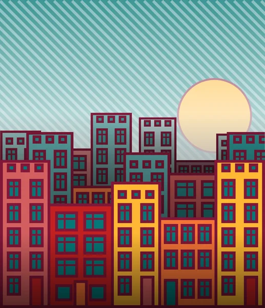 Cartoon stadsgezicht zonsondergang — Stockvector