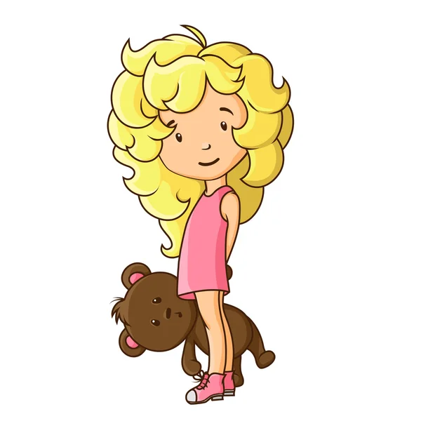 Petite fille avec ours en peluche — Image vectorielle