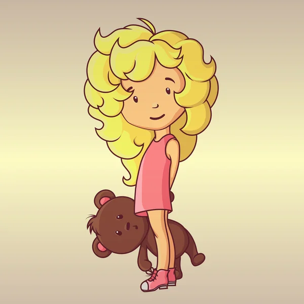 Niña con osito de peluche — Vector de stock