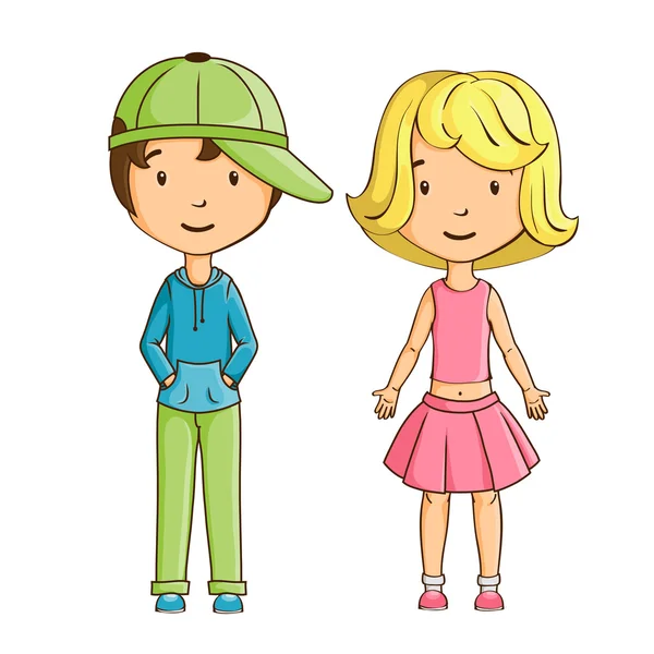 Niño y niña aislados — Vector de stock