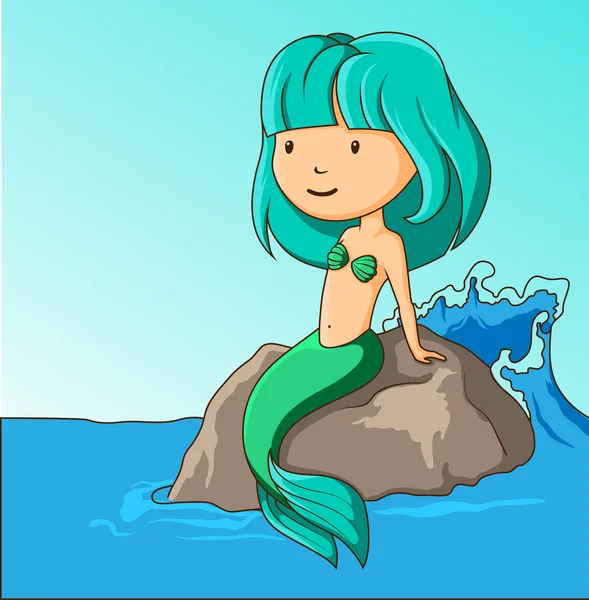 Kleine Meerjungfrau sitzt auf dem Felsen — Stockvektor
