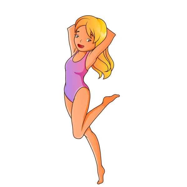Dessin animé fille en maillot de bain — Image vectorielle