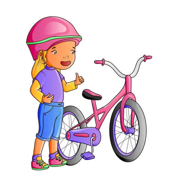 Cartoon söt liten flicka med cykel — Stock vektor