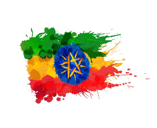 Bendera Ethiopia terbuat dari percikan berwarna-warni - Stok Vektor
