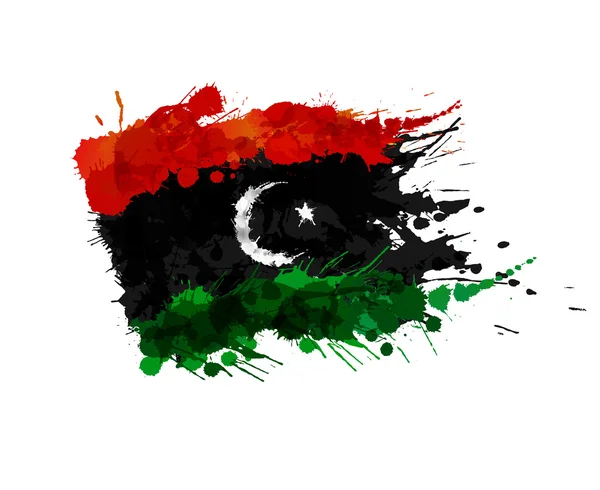 Drapeau de Libye fait d'éclaboussures colorées — Image vectorielle