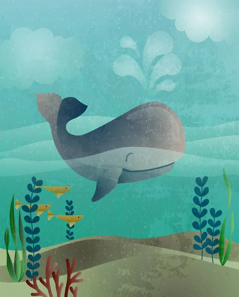 海で面白いクジラの水泳のベクトル図 — ストックベクタ