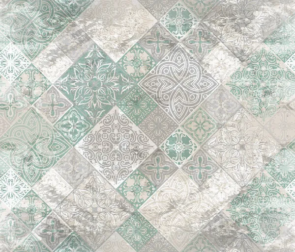 Ceramic Tiles Seamless Grunge Patchwork Pattern — Stock Vector