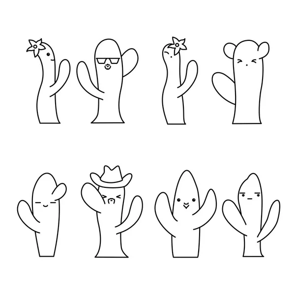 Set Divertenti Cactus Allegri — Vettoriale Stock