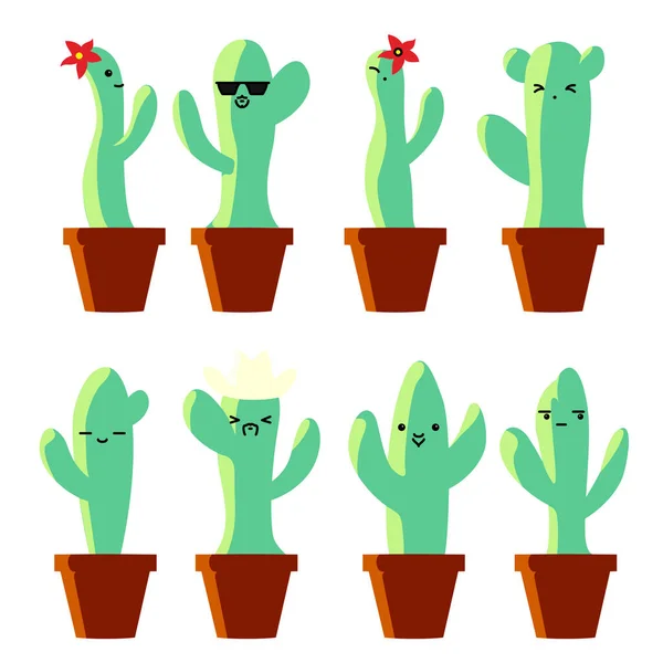 Vicces Vidám Kaktuszkészlet Cserépben — Stock Vector